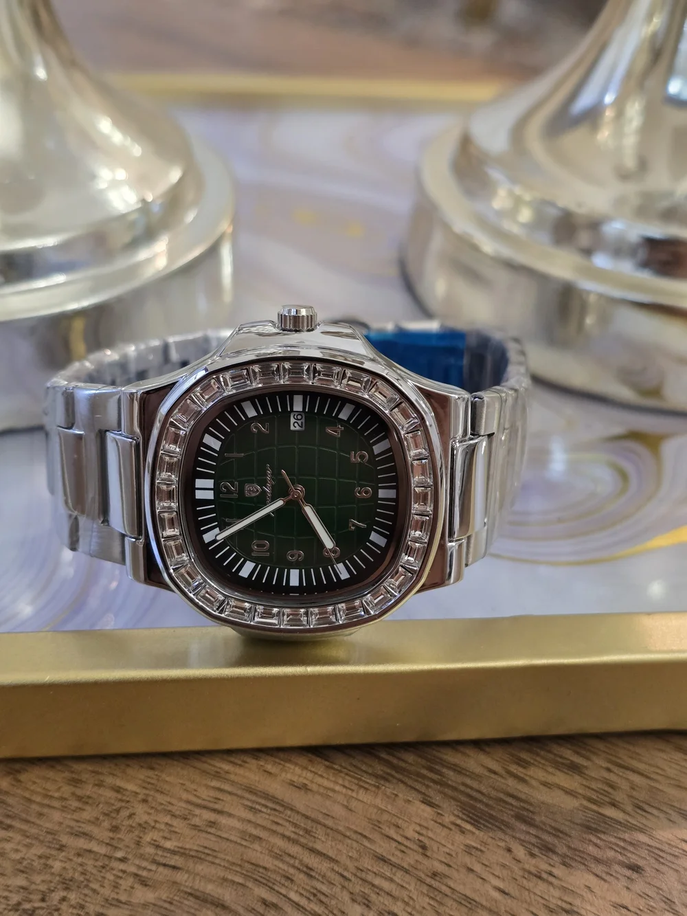 Stainless Steel Men's Watch with Green Dial